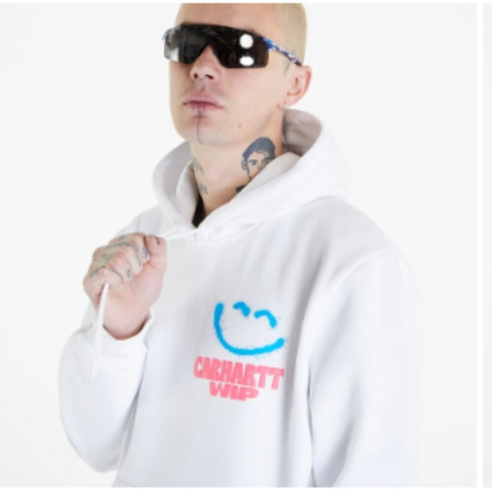 Carhartt WIP Happy Script Sweat Hoodie White Men’s Size S - Picture 3 of 6